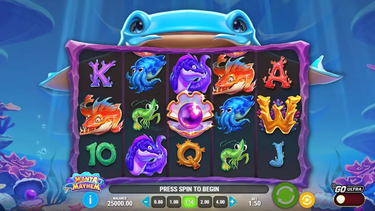 Pemandangan bawah laut yang cerah dalam slot Manta Mayhem