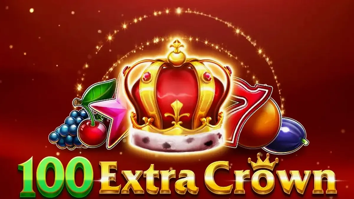 Tampilan visual slot 100 Extra Crown dengan simbol buah dan mahkota emas